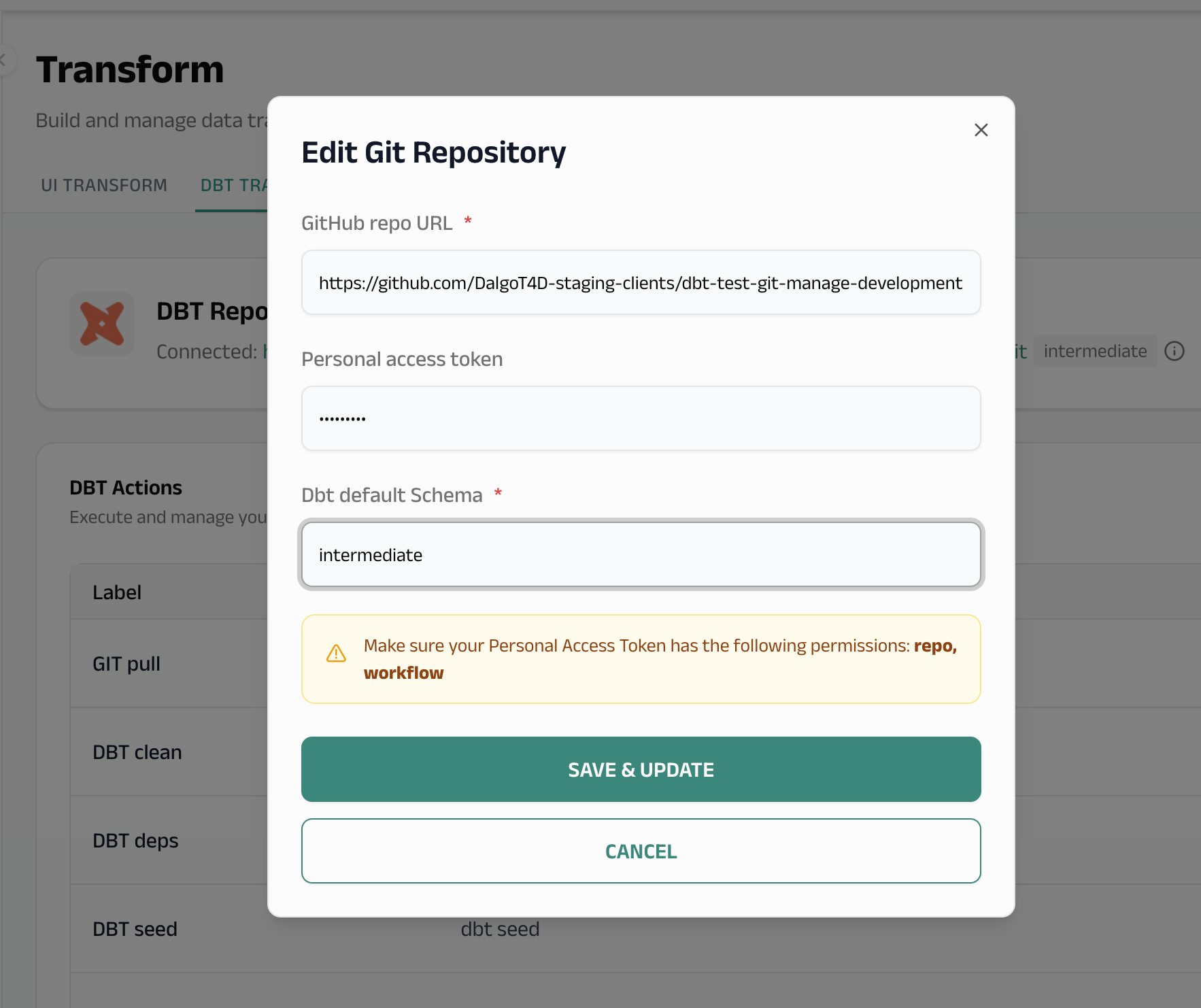 Edit repository dialog
