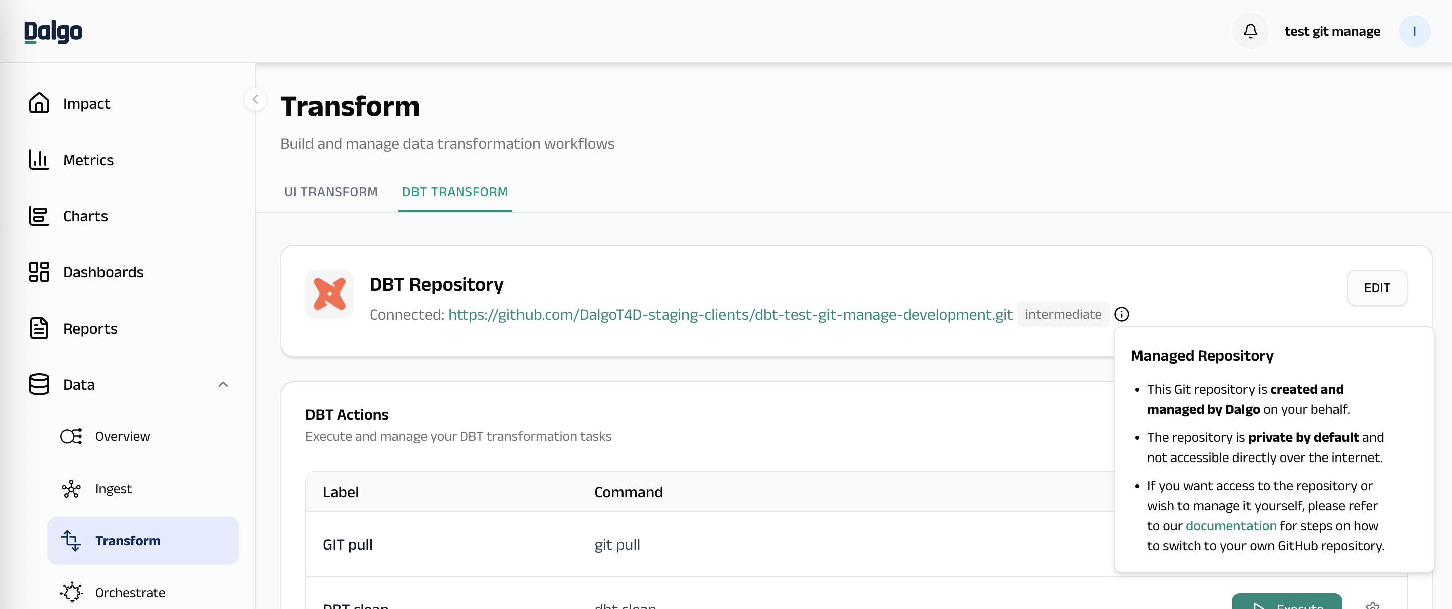 Managed repository tooltip